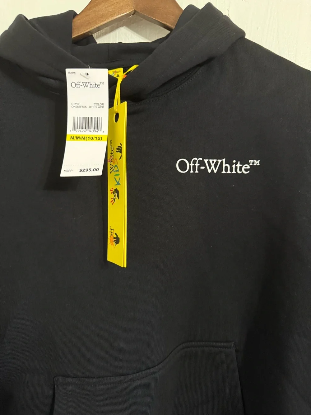 OFF-WHITE VIRGIL ABLOH KIDS PRINT HOODIE SWEATSHIRT BLACK MEDIUM 10-12